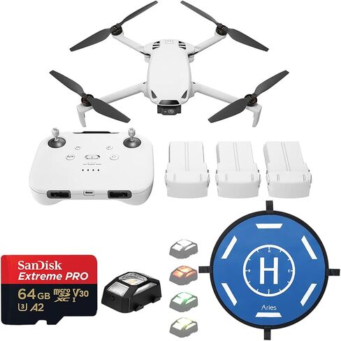 Skyrover S1 4K Drone Fly More Combo مع جهاز تحكم عن بعد، أبيض، حزمة مع بطاقة ذاكرة microSDXC سعة 64 جيجابايت UHS-I U3، ووسادة هبوط مقاس 15.7 بوصة وإضاءة ستروب مضادة للتصادم in Kuwait