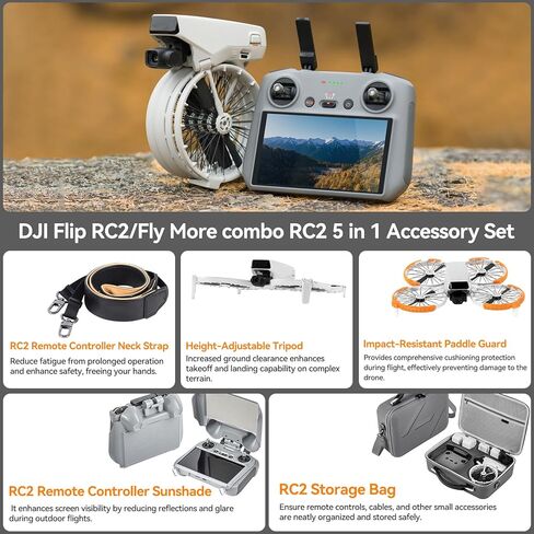 DJI Flip Accessories Bundle 5-in-1 for RC 2 Screen Controller, Portable Carrying Case for 3 Batteries, Propeller Guards, Landing Gear, Sunshade & Strap, Compatible Flip (RC 2/Combo) in Kuwait