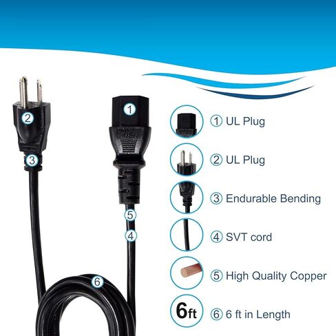 HQRP AC Power Cord Compatible with LG 20LS7D-UB 20LS7D-UK 22LC2D 22LC2D-UB 22LD350 22LE5300 Mains Cable in Kuwait