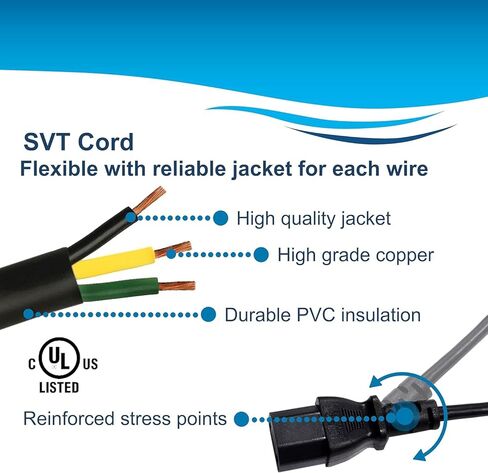 HQRP AC Power Cord Compatible with LG 20LS7D-UB 20LS7D-UK 22LC2D 22LC2D-UB 22LD350 22LE5300 Mains Cable in Kuwait