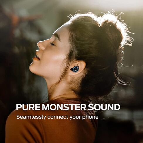 سماعات أذن لاسلكية Monster Clarity 101 AirLinks، سماعات أذن بلوتوث 5.0 مع علبة شحن، سماعات ستيريو بصوت جهير عميق، مقاومة للماء IPX5، ميكروفون مدمج، مكالمة واضحة، ملاءمة آمنة للرياضة in Kuwait