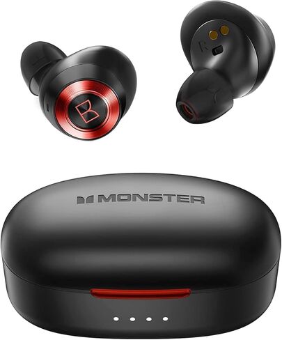 Monster Achieve 100 AirLinks Wireless Earbuds,Super Fast Charge,Bluetooth 5.0 in-Ear Stereo Headphones with USB-C Charging Case,Built-in Mic for Clear Calls,Water Resistant Design for Sports, Red in Kuwait