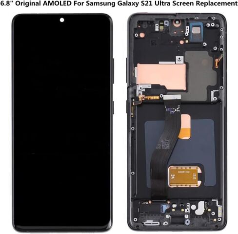 شاشة AMOLED أصلية 6.8 بوصة لهاتف Samsung Galaxy S21 Ultra مجموعة محول رقمي لشاشة تعمل باللمس S21ultra 5G G998U G998U1 G998W G998B G998B/DS استبدال شاشة LCD (مع إطار أسود + غطاء خلفي + أدوات) in Kuwait