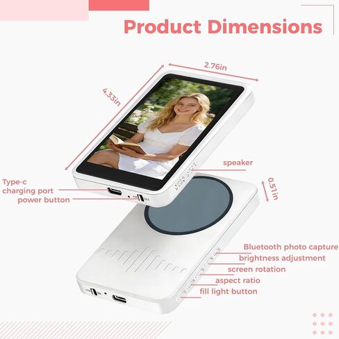 Wireless Back Camera Monitor, IPS Vlog Selfie Screen with 4K 30Fps, Strong Attachment, Adjustable Fill Light, Wireless Remote, 2000Mah Battery, Type-C Charge, White in Kuwait