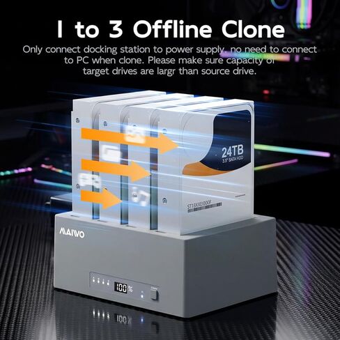 MAIWO 4 Bay Hard Drive Cloner، محطة إرساء SATA SSD/HDD مقاس 2.5/3.5 بوصة مع استنساخ دون اتصال بالإنترنت، ومحول USB 3.0 إلى SATA بسرعة 5 جيجابت في الثانية مع UASP، ومجموعة شرائح SATA III، بسعة تصل إلى 96 تيرابايت in Kuwait
