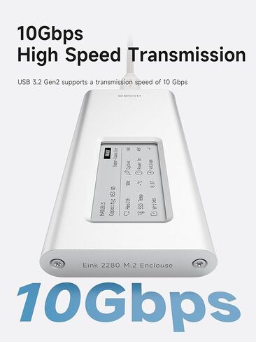 حاوية SSD من Hagibis، حافظة من الألومنيوم بسرعة 10 جيجابت في الثانية M.2 NVMe SSD، شاشة حبر بمكثف فائق USB 3.2 Gen 2 إلى PCI-E NVMe M وB&M حاوية SSD خارجية لـ 2230/2242/2260/2280 SSDs 9210CN in Kuwait