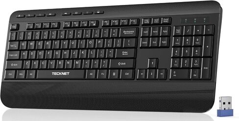 TECKNET Ergonomic Wireless Keyboard for Laptop, 2.4G USB Silent Computer Keyboard with Comfortable Palm Rest & Adjustable Feet Stand for Desktop, PC, Notebook, Surface and Windows, Full Size Layout in Kuwait