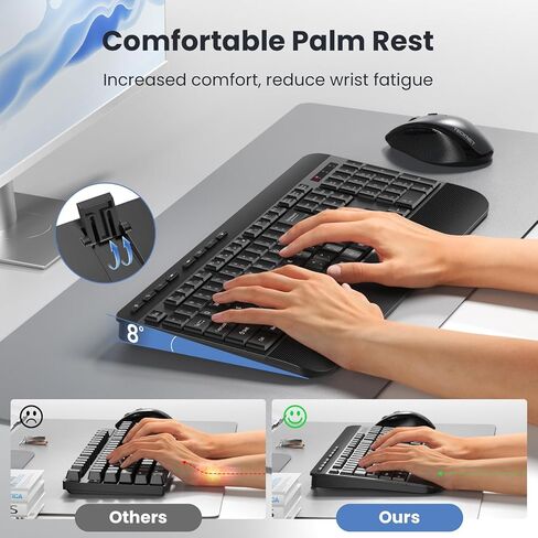TECKNET Ergonomic Wireless Keyboard for Laptop, 2.4G USB Silent Computer Keyboard with Comfortable Palm Rest & Adjustable Feet Stand for Desktop, PC, Notebook, Surface and Windows, Full Size Layout in Kuwait