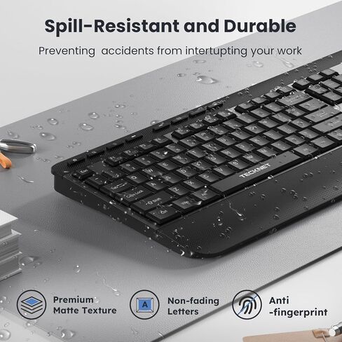 TECKNET Ergonomic Wireless Keyboard for Laptop, 2.4G USB Silent Computer Keyboard with Comfortable Palm Rest & Adjustable Feet Stand for Desktop, PC, Notebook, Surface and Windows, Full Size Layout in Kuwait