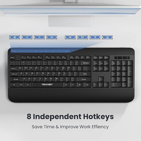 TECKNET Ergonomic Wireless Keyboard for Laptop, 2.4G USB Silent Computer Keyboard with Comfortable Palm Rest & Adjustable Feet Stand for Desktop, PC, Notebook, Surface and Windows, Full Size Layout in Kuwait