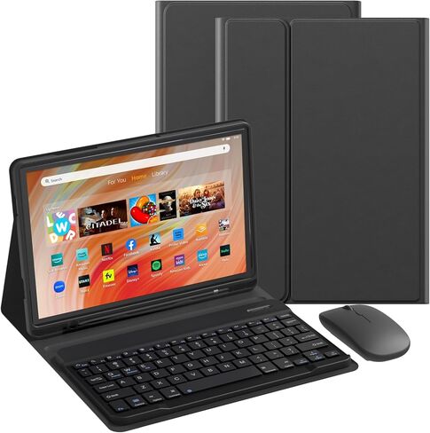 Keyboard Case for Amazon Kindle Fire HD 10&10 Plus 11/13th Gen 10.1 inch, Detachable Magnetic Keyboard Cover for Fire HD 10 2021&2023 with Mouse with Pen Slot.(Black) in Kuwait