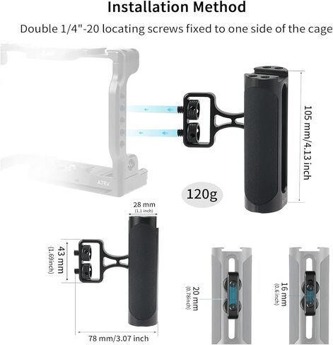 Universal Side Handle for Camera Cage,Up and Down Adjustable,1/4"-20 Screws Mount,with Built-in Cold Shoe & Threaded Hole in Kuwait