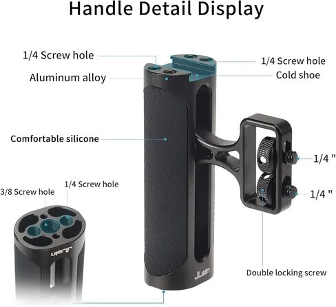 Universal Side Handle for Camera Cage,Up and Down Adjustable,1/4"-20 Screws Mount,with Built-in Cold Shoe & Threaded Hole in Kuwait