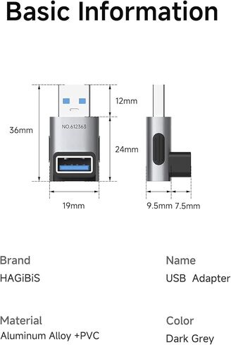 USB 3.2 Adapter 2 Pack, 90 Degree Right and Left Angle USB A Male to Female Connector OTG Adapter Cable Extender for Laptops Charger PC Car Mouse Keyboard (Middle Back) in Kuwait