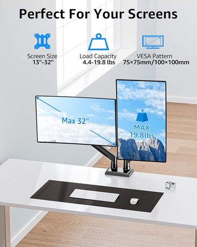 Dual Monitor Stand fits up to 32 inch and Desk C-Clamp Extension for Max 6 inch Thick Desktops in Kuwait