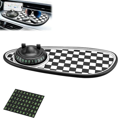 Mobile Phone Bracket Anti-Slip Mat,Universal Fit Anti-Slip Mat,Multifunction Car Dashboard Mat with Temporary Parking Number,360° Rotating Adjustable Phone Holder (Black-Gray) in Kuwait