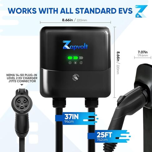 المستوى 2 ev شاحن - 40AMP 240V 25ft محطة شحن المركبات الكهربائية ، شحنات الجدار الذكي EV من المستوى 2 للمنزل ، بطاقة RFID ، تمكين WiFi ، NEMA 14-50 - 9.6KW EVSE J1772 ، UL in Saudi Arabia