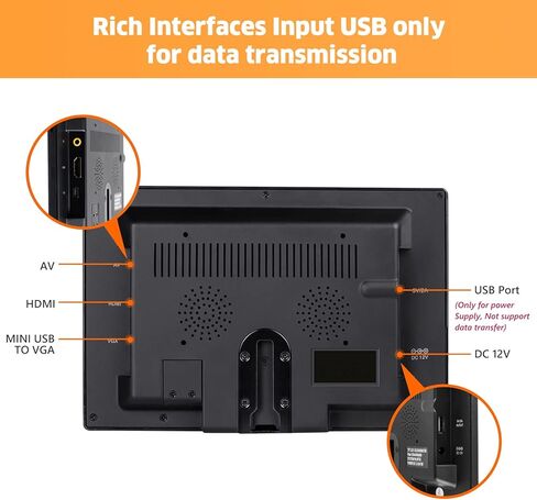 شاشة HDMI صغيرة مقاس 10.1 بوصة، شاشة كاميرا مراقبة CCTV مع مدخل VGA AV، شاشة عرض LED عالية الدقة 1024x600، زر لمس، مكبر صوت مدمج لألعاب DVR NVR Raspberry Pi PC in Kuwait