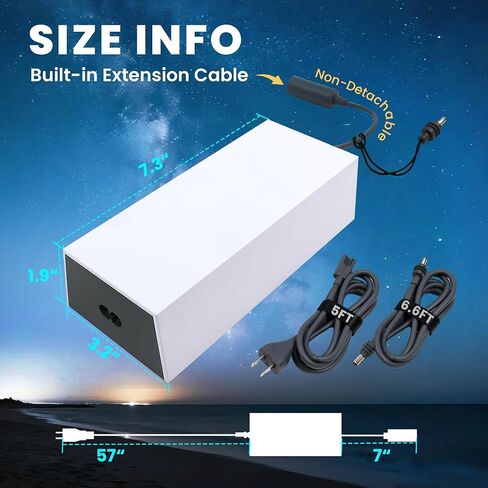 محول إمداد الطاقة Starlink Gen3 - مدخل 100-240 فولت، مخرج 57 فولت/3.42 أمبير محول AC-DC (شاحن 195 واط) مع كابل تيار مستمر 6.6 قدم ومنفذ مقاوم للماء يدعم كابل تمديد يصل إلى 200 قدم in Kuwait