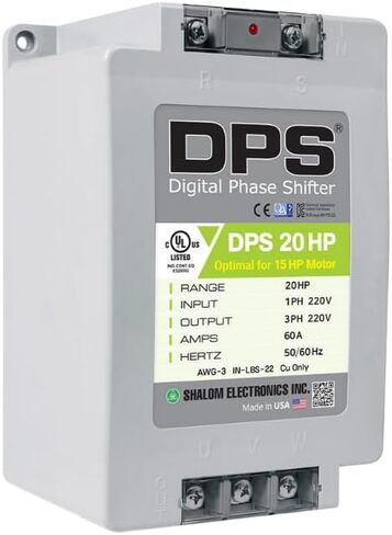 محول DPS أمريكي أحادي الطور إلى 3 مراحل، 20 حصان، 60 أمبير، الإدخال/الإخراج 200 فولت - 240 فولت، محول الطور الرقمي، يجب استخدامه لمحرك 15 حصان (11 كيلو واط) 45 أمبير، يجب استخدام DPS لمحرك واحد فقط، مدرج في قائمة UL in Kuwait