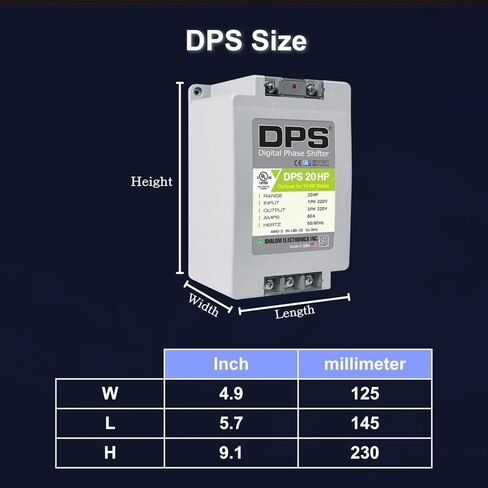 محول DPS أمريكي أحادي الطور إلى 3 مراحل، 20 حصان، 60 أمبير، الإدخال/الإخراج 200 فولت - 240 فولت، محول الطور الرقمي، يجب استخدامه لمحرك 15 حصان (11 كيلو واط) 45 أمبير، يجب استخدام DPS لمحرك واحد فقط، مدرج في قائمة UL in Kuwait