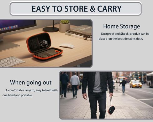 حقيبة سفر واقية صلبة متوافقة مع SanDisk Extreme Pro/SanDisk Portable SSD 1TB 2TB 4TB 500GB/Crucial X10 X9 محرك الحالة الصلبة الخارجي، أسود وبرتقالي in Kuwait