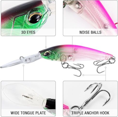 10Pcs Minnow Bass Fishing Lures Jerkbait Floating Hard Baits Crankbaits for Trout Catfish Musky Bluegill Fishing Plug 3.7in/0.24oz in Kuwait