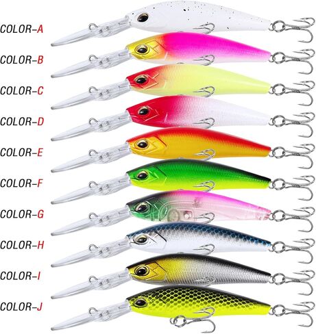 10Pcs Minnow Bass Fishing Lures Jerkbait Floating Hard Baits Crankbaits for Trout Catfish Musky Bluegill Fishing Plug 3.7in/0.24oz in Kuwait