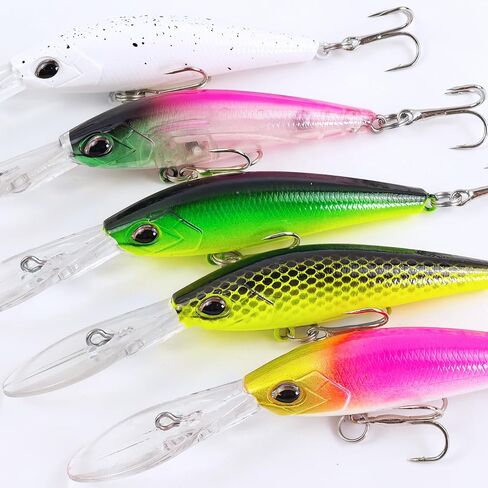 10Pcs Minnow Bass Fishing Lures Jerkbait Floating Hard Baits Crankbaits for Trout Catfish Musky Bluegill Fishing Plug 3.7in/0.24oz in Kuwait