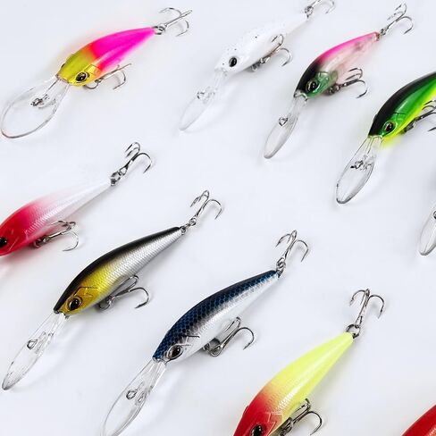 10Pcs Minnow Bass Fishing Lures Jerkbait Floating Hard Baits Crankbaits for Trout Catfish Musky Bluegill Fishing Plug 3.7in/0.24oz in Kuwait