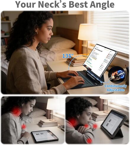Keyboard Case for Galaxy Tab S11/S10/S9/S8 Ultra 14.6-inch with S Pen Holder, Magic-Style Floating Cantilever with Battery Display, AI Key Ready, Dex Mode, 3-Level 7-Color Backlit, Black in Kuwait