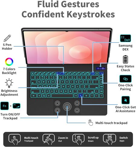 Keyboard Case for Galaxy Tab S11/S10/S9/S8 Ultra 14.6-inch with S Pen Holder, Magic-Style Floating Cantilever with Battery Display, AI Key Ready, Dex Mode, 3-Level 7-Color Backlit, Black in Kuwait