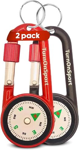 Carabiner Clip On Compass Hiking - Compact Compass Keychain Backpacks | Small Pocket Magnetic Compass Keychain for Kids - Hiking Compass Thermometer | Keyring Keychains Outdoor Survival Camping 2 Pcs in Kuwait