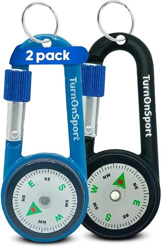 Carabiner Clip On Compass Hiking - Compact Compass Keychain Backpacks | Small Pocket Magnetic Compass Keychain for Kids - Hiking Compass Thermometer | Keyring Keychains Outdoor Survival Camping 2 Pcs in Kuwait