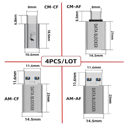 cablecc 4PCS USB Data Blocker Male to Female Type-A to USB-C Only for Power Charge Eliminate Data Risks During Charging Anti-Hacking Protection in Saudi Arabia