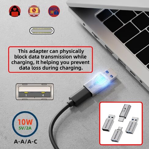 cablecc 4PCS USB Data Blocker Male to Female Type-A to USB-C Only for Power Charge Eliminate Data Risks During Charging Anti-Hacking Protection in Saudi Arabia
