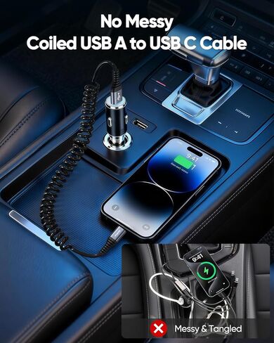 كابل ملفوف USB A إلى USB C بطول 3أقدام، حزمة من قطعتين، كابل USB C ملفوف للشحن السريع للسيارة، كابل Android Auto & CarPlay متوافق مع سلسلة iPhone 16/15، Galaxy S25/S24/S23، MacBook، iPad Pro/Air in Kuwait