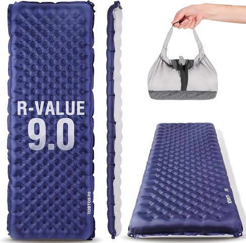 TOBTOS Camping Sleeping Pad with 9.0 R-Value, 4" Thick Inflatable Camping Mattress for All Season, Compact Insulated Sleeping Mat for Backpacking & Hiking (Rectangular) in Saudi Arabia
