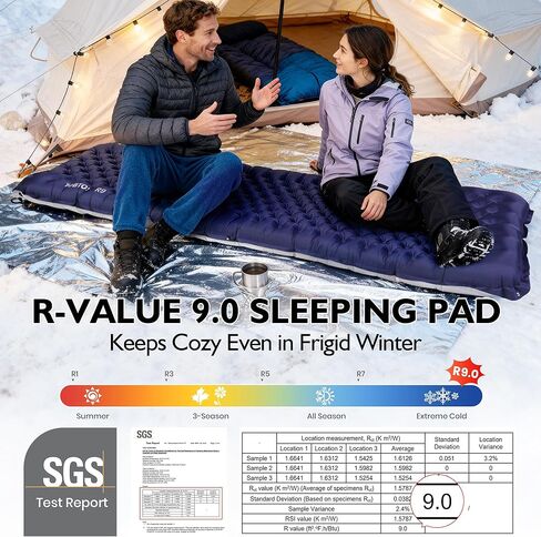 TOBTOS Camping Sleeping Pad with 9.0 R-Value, 4" Thick Inflatable Camping Mattress for All Season, Compact Insulated Sleeping Mat for Backpacking & Hiking (Rectangular) in Saudi Arabia