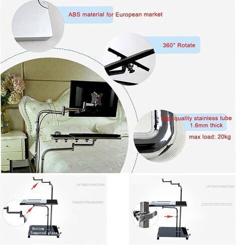 OK610 OK611 - Bedside Moving Laptop Stand Adjustable Sofa Computer Monitor Holder Mount +Keyboard Holder Rotating Laptop Table Lapdesks (OK611W) in Kuwait