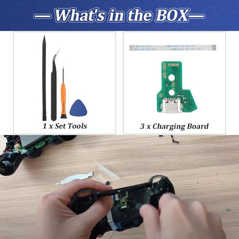 3PCS for PS4 JDS-055 Charging Port Replacement for PlayStation 4 PS4 Dock Connector Micro USB Charge Power Socket Jack Port Console Accessories (with Repair Tools) in Kuwait