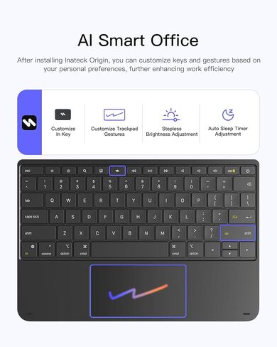 حافظة لوحة المفاتيح المغناطيسية Inateck NeoMagic لجهاز iPad Air 13 بوصة M4 2026/M3/M2، iPad Pro 12.9 بوصة 6/5/4/3 Gen، لوحة تتبع كبيرة متعددة اللمس، شاشة طاقة LED، إضاءة خلفية 7 ألوان، مع حامل قلم رصاص، QWERTY in Kuwait