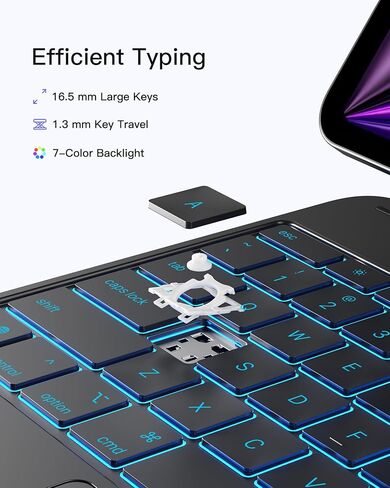 حافظة لوحة المفاتيح المغناطيسية Inateck NeoMagic لجهاز iPad Air 13 بوصة M4 2026/M3/M2، iPad Pro 12.9 بوصة 6/5/4/3 Gen، لوحة تتبع كبيرة متعددة اللمس، شاشة طاقة LED، إضاءة خلفية 7 ألوان، مع حامل قلم رصاص، QWERTY in Kuwait