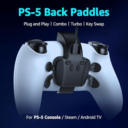 Akalyptra Back Paddles Attachment for PS-5 Controller with Microphone Function, Wired Plug & Play with 4 Programmable Back Buttons, Support Turbo/ Remap/Combo/Controller Button Swap Functions, Compatible with PS-5 Console/PC/MAC(Black, 7.2FT) in Kuwait