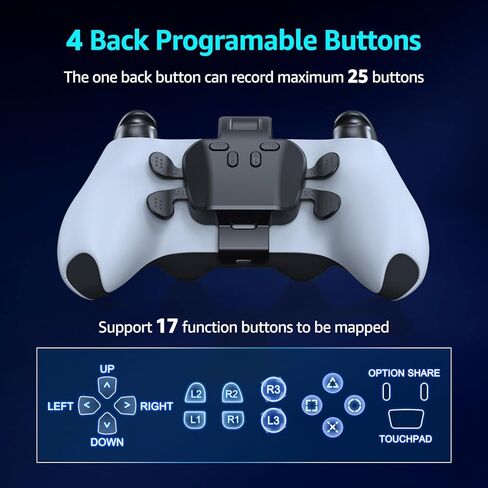 Akalyptra Back Paddles Attachment for PS-5 Controller with Microphone Function, Wired Plug & Play with 4 Programmable Back Buttons, Support Turbo/ Remap/Combo/Controller Button Swap Functions, Compatible with PS-5 Console/PC/MAC(Black, 7.2FT) in Kuwait