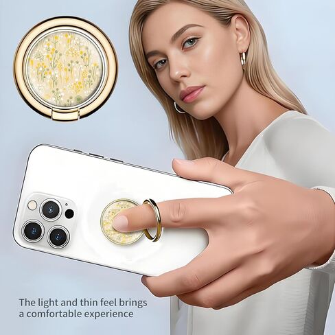 Cell Phone Ring Holder Grip, Luxury Gold Metal Ring Holder 360°Rotation Finger Ring Stand, Cute Large Cell Phone Kickstand Grip Compatible with Most of Phones Yellow White Flowers in Kuwait