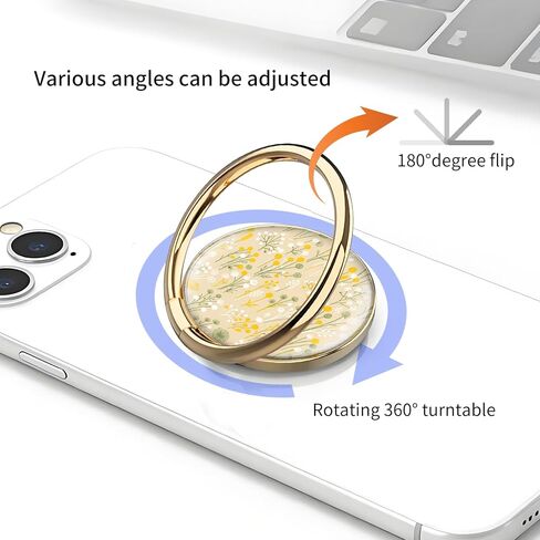 Cell Phone Ring Holder Grip, Luxury Gold Metal Ring Holder 360°Rotation Finger Ring Stand, Cute Large Cell Phone Kickstand Grip Compatible with Most of Phones Yellow White Flowers in Kuwait