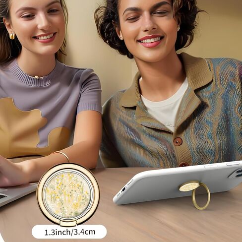 Cell Phone Ring Holder Grip, Luxury Gold Metal Ring Holder 360°Rotation Finger Ring Stand, Cute Large Cell Phone Kickstand Grip Compatible with Most of Phones Yellow White Flowers in Kuwait