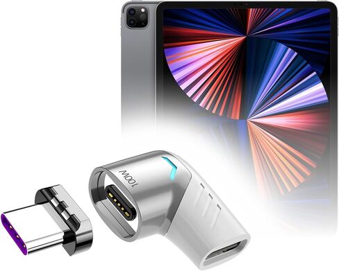 BoxWave Adapter Compatible with Apple iPad Pro 12.9" (6th Gen 2022) - MagnetoSnap PD Angle Adapter, Magnetic Charging Connector Device Saver - Metallic Silver in Kuwait