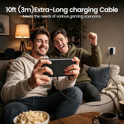 شاحن سويتش 2 مع كابل USB بطول 10 أقدام، محول طاقة تيار متردد قابل للطي بقدرة 65 وات، شاحن سريع لجهاز نينتندو سويتش 2/1، يدعم وضع التلفزيون الراسي، كابل شحن طويل لألعاب الأريكة/السرير in Kuwait